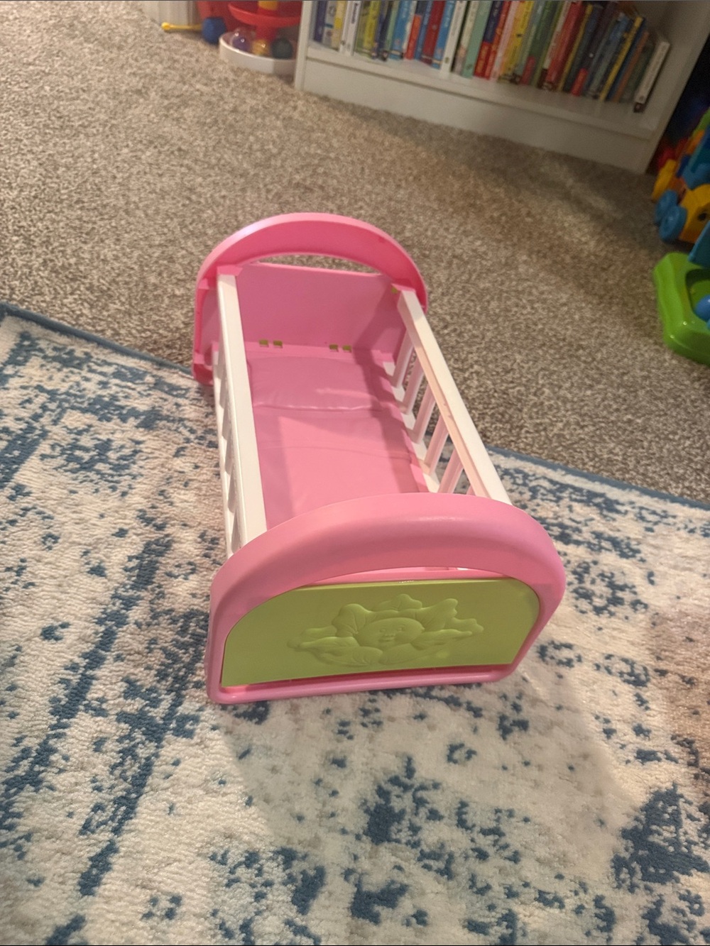 Classic Pink and Light Green Doll Cradle for Pretend Play